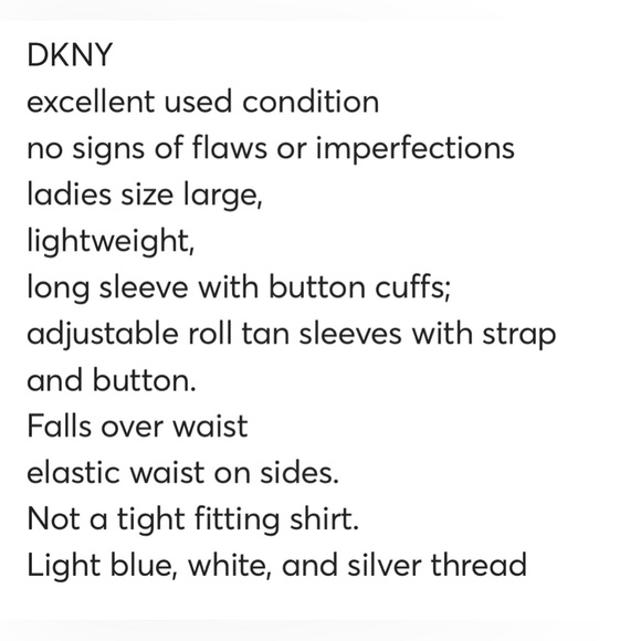 DKNY long sleeve button tan light weight button down with elastic waist size L - Picture 15 of 15